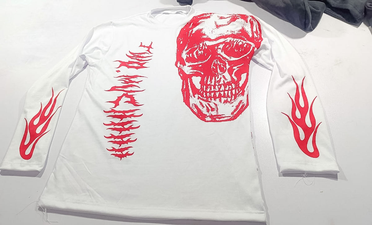 All White Red & Black Long Sleeve T Shirt