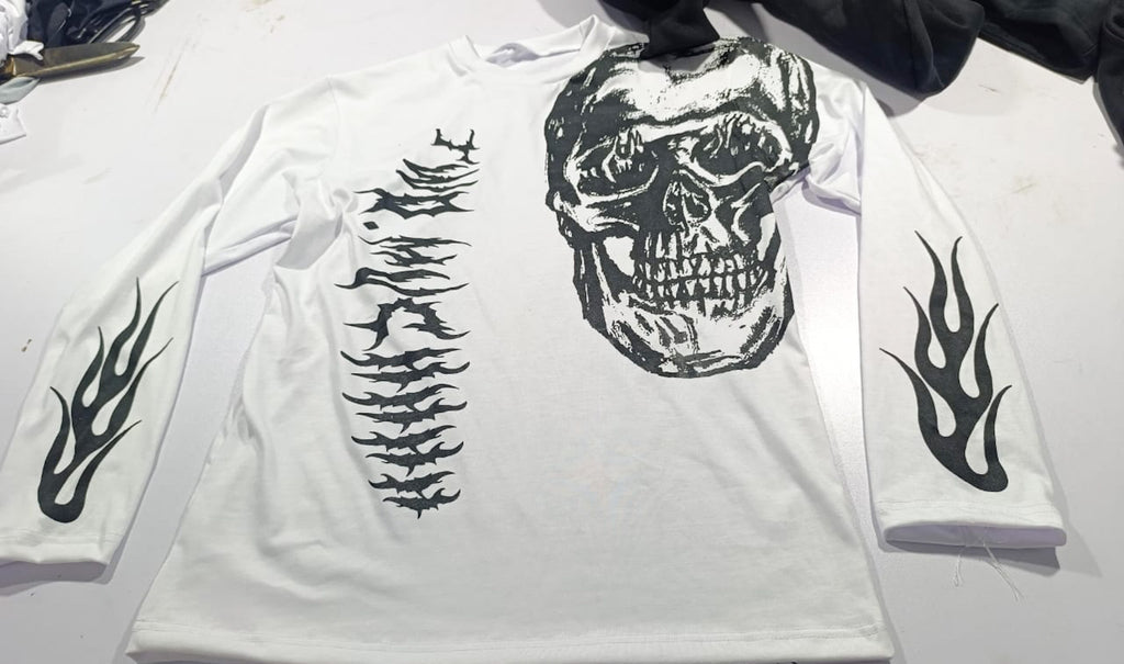All White Red & Black Long Sleeve T Shirt