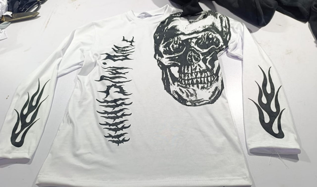 All White Red & Black Long Sleeve T Shirt